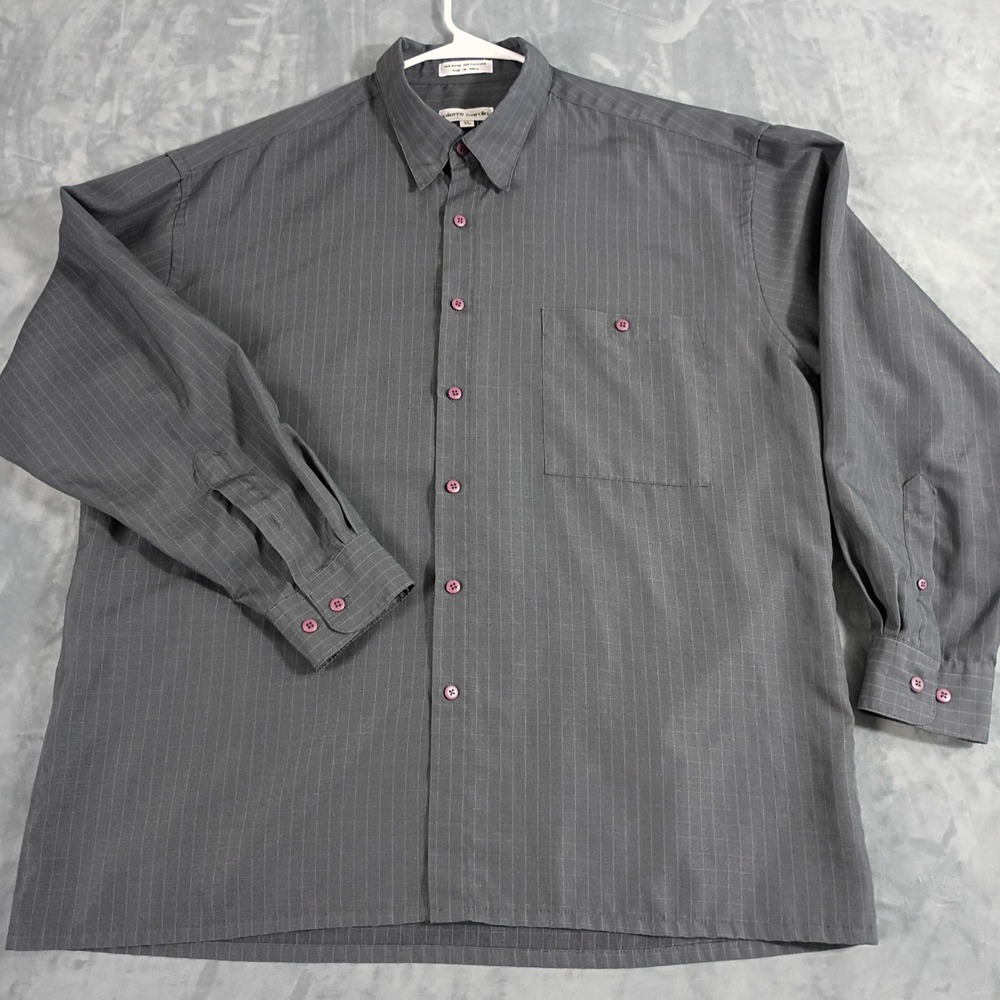 Pierre Cardin Mens XL Gray Windowpane Pinstripe Long Sleeve Button Down Shirt